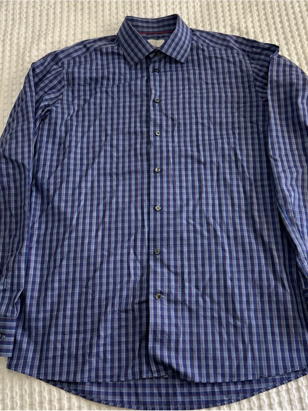 Eton Men's Blue Plaid Button-Down Shirt 17/43 XL